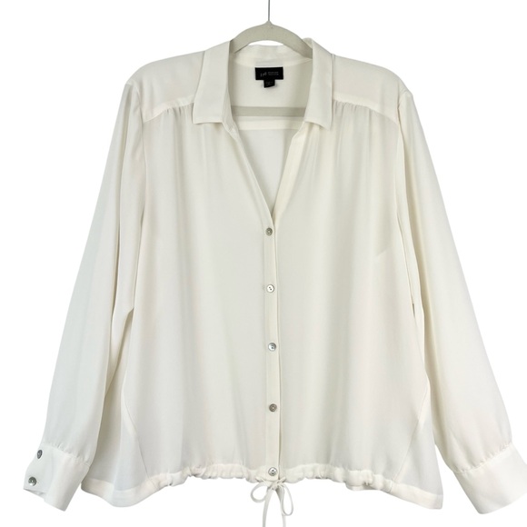 J Jill Wearever Long Sleeve Button Blouse Ivory Sz XL Petite PXL Coastal Travel - Picture 1 of 12